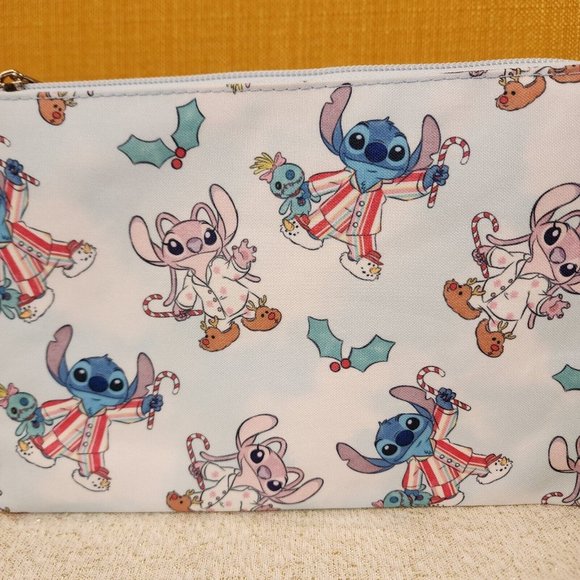 Bioworld Disney Stitch and Angel Holiday Jammies Cosmetic Bag Makeup Pouch NEW - Picture 3 of 11